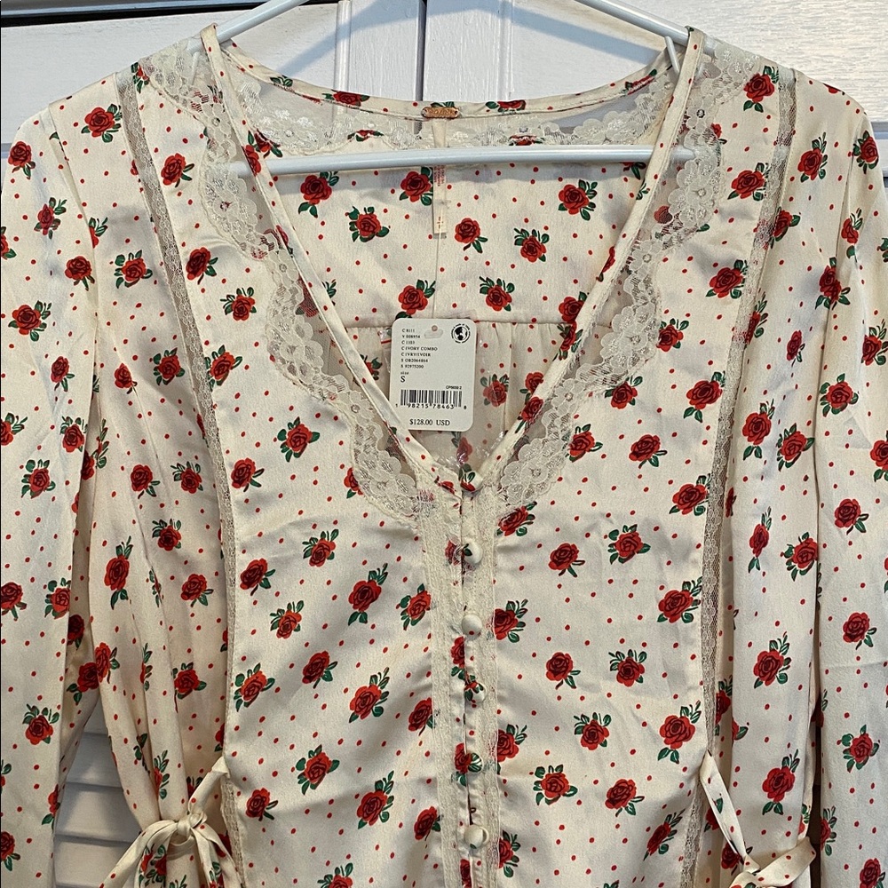 Free People Roses Lace Tie Blouse
